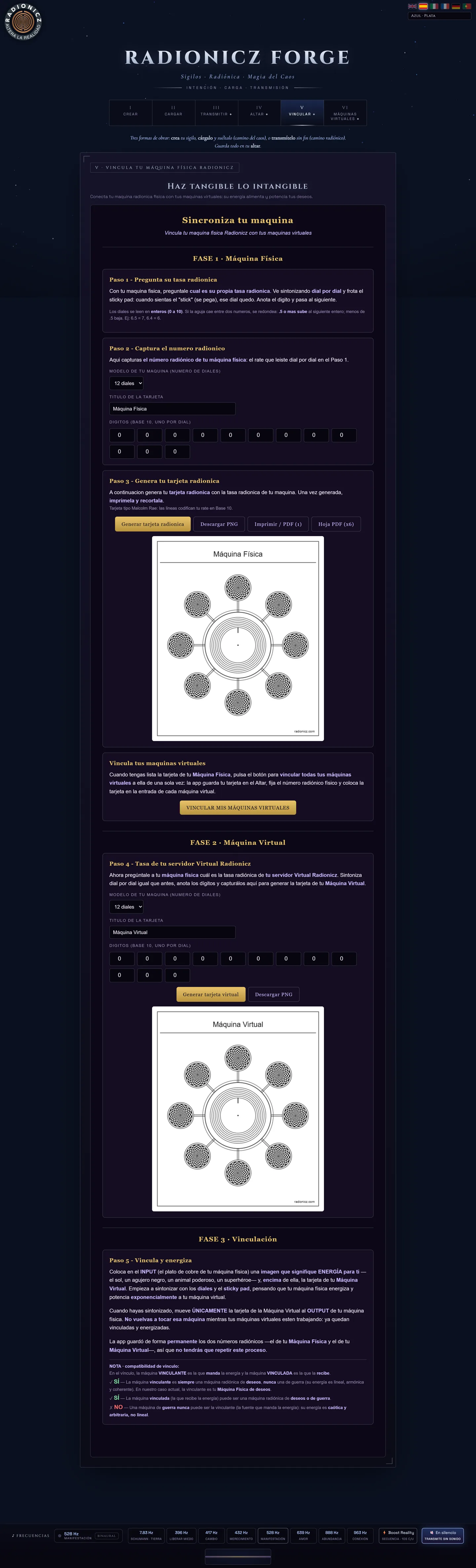 Link a physical radionic machine with its virtual version